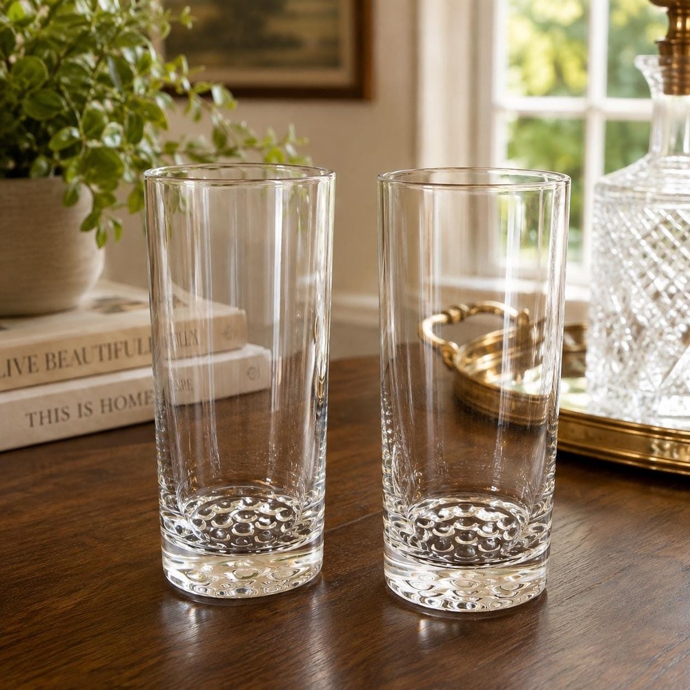 VTG Heavy Bubble Base Highball Glasses Set of 2, Mid Century Modern goblets